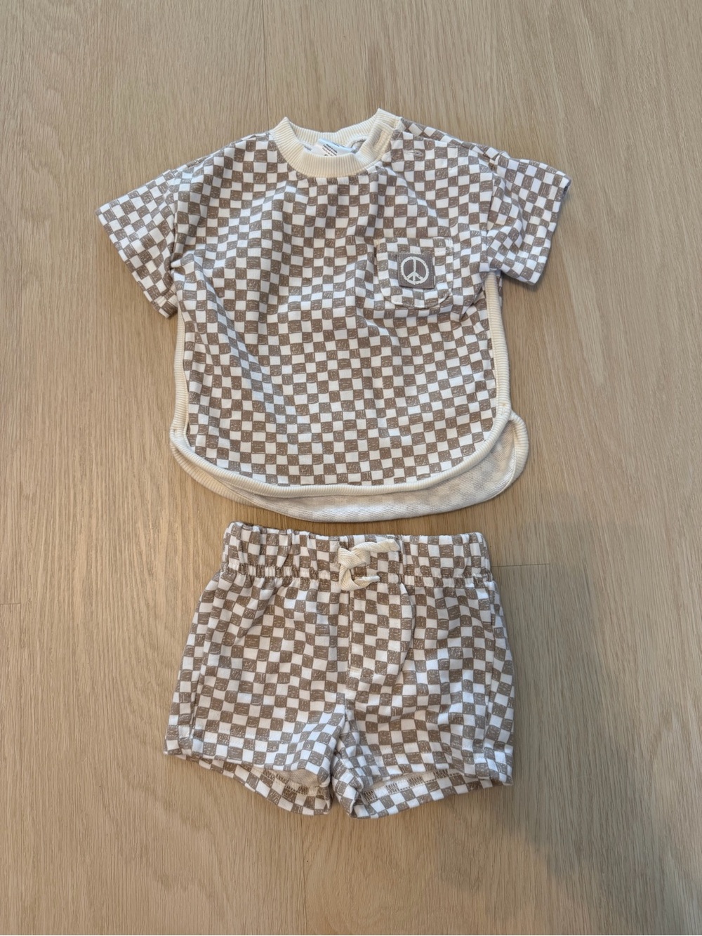 cloud island Beige and White Check Short Pajama Set